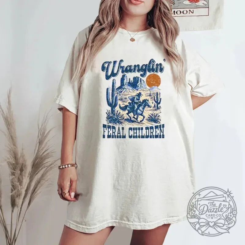 Wranglin' Feral Children Vintage Cowboy Desert Landscape Graphic T-Shirt
