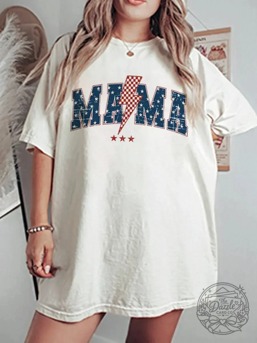 Vintage Mama Fourth of July Oversized Graphic T-Shirt for Women