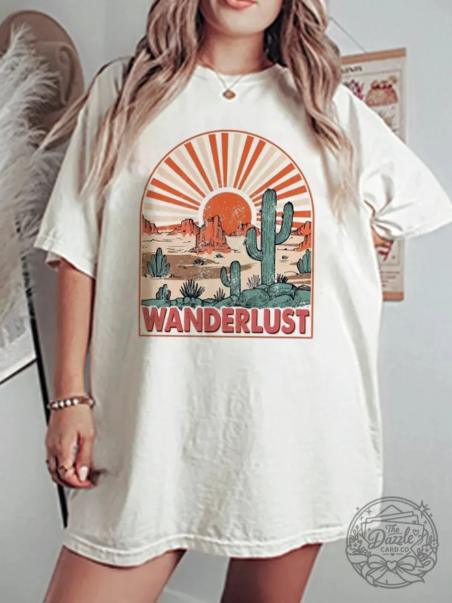 Vintage Desert Wanderlust Graphic T-Shirt for Women, Boho Oversized Tee
